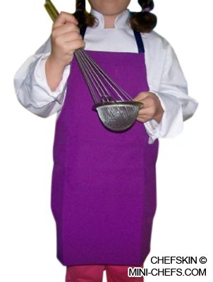 CHEFSKIN SET SM PURPLE Apron + WHITE Hat Chef Costume Small Fits Kids 2-8 New the Best Party Favor , Made of Real Fabric, You Can Mark, Draw, Iron-on Etc