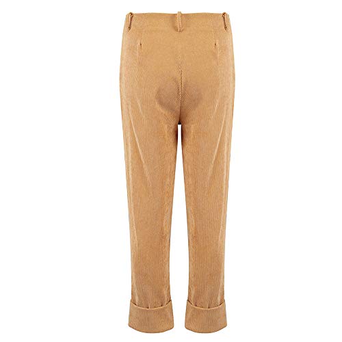 vermers Women Corduroy Trousers Fashion Solid Full Length Pants Leisure Button Fly Pants with Pocket(L, Yellow)