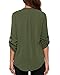 roswear Women's Chiffon V-Neck Business Casual Blouse Work Tops with Cuffed Sleeves Army Green Small