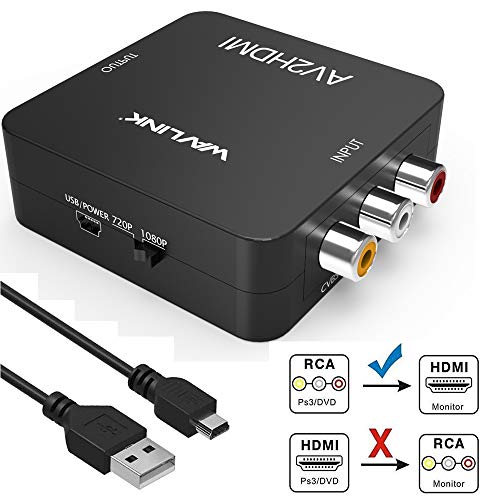 RCA to HDMI Converter,Wavlink 1080p 3RCA to HDMI CVBS AV Composite Video Audio Adapter with USB Charge Cable Support 1080P for PC Laptop Xbox PS4 PS3 TV STB VHS VCR Camera DVD
