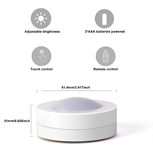 LEDERA Wireless LED Puck Lights, Kitchen Under Cabinet Lighting with Remote Control, Battery Powered Dimmable Closet Lights, 6 Pack