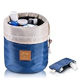 Travel Cosmetic Bags Barrel Makeup Bag,Women &Girls Portable Foldable Cases,Euow Multifunctional Toiletry Bucket Bags Round Organizer Storage Pocket Soft Collapsible,Waterproof. (Deepblue)