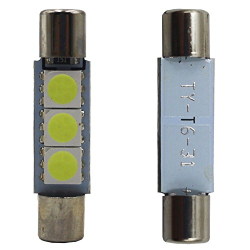AMAZENAR 20-Pack 50 Lumens Xenon White 28MM(1.1") - 31MM(1.25") 12V LED Festoon Light 5050 3-SMD Sun Visor Vanity Mirror LED Bulbs for Vehicle 6615F 6614F 3021 3022 3175 T-2 SF6/6 (White)