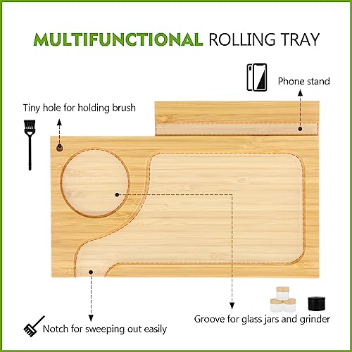 Uniepoch Stash Box with Combination Lock, Bamboo Storage Box Kit with 3pcs Smell-Proof Glass Jars, 2pcs Storage Tubes & 1pc Cleaning Brush, Large Stash Box with Rolling Tray