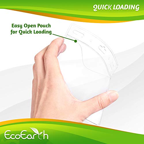 EcoEarth Vertical Name Badge Holders (Large 4x3, 100 Pack) Clear Plastic Pouch for ID Name Tags, Conference Nametag Sleeves, No Zipper for Quick and Easy Loading of Card Inserts