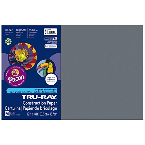 Tru-Ray Heavyweight Construction Paper, Slate,  12" x 18", 50 Sheets