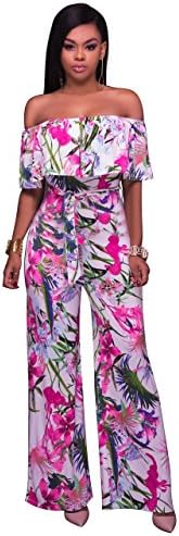 Women's Sexy Off Shoulder Floral Ruffles Top Strapless High Waist Wide Leg Jumpsuits Rompers Floral S