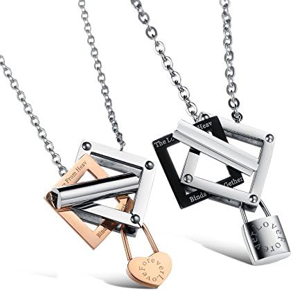 His & Hers Matching Set Titanium Stainless Steel Couple Pendant Necklace Love Style in a Gift Box (A SET)