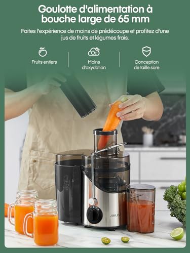 JUILIST Juice Extractor Juicer Juicer for Fruit and Vegetables, 65 mm Feeding Chute 3 Settings with Cleaning Brush, Easy to Clean, BPA Free