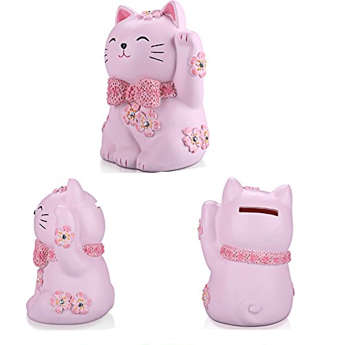 ElecNova Cute Pink Maneki-neko Lucky Cat Piggy Bank Home Decor Ornament Gift for Girls