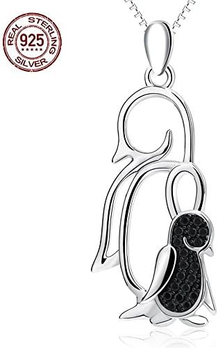 BYEONE Jewelry Pendant Necklace 925 Sterling Silver Crystal Penguin Parent-child Fashion Queen Charms, Children's Day, Mother's Day Best Gifts, Gift of Love