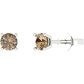 14K White Gold Simulated Champagne Diamond Stud Earrings with Push Back - Hypoallergenic, 0.5 cttw - Minimalist Women's Fine Jewelry