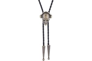 Jeilwiy Bolo Tie for Men Viking Elements Vintage Gold Silver Bolo Ties Necklace Black Leather Adjustable