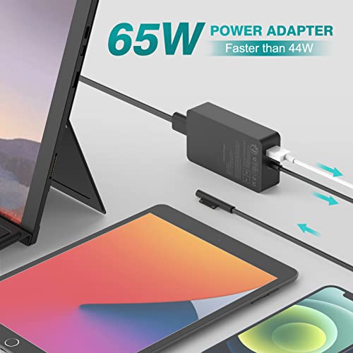 Surface Pro Charger 65W 15V 4A Power Supply for Microsoft Surface 11/10/9/8/Pro 7/7+/6/5/4/3/X, Laptop 7/6/5/4/3/2, Go 4/3/2/1, Book 3/2/1