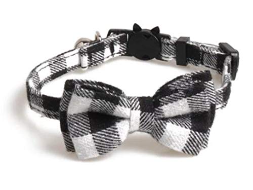 Bowtie Cat Collars with Bell | Safe Quick Release Breakaway Buckle | ZACAL Cat Collars (Black and White)