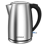 Electric Kettle, 1.7L BPA-Free Stainless Steel Water Kettle Tea Kettle with Cordless Auto Shut-Off & Boil-Dry Protection, 1500W Fast Boiling, FCC & FDA Approved