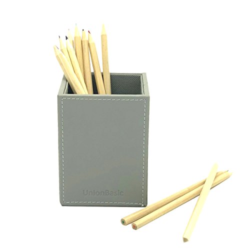 UnionBasic PU Leather Square Pens Pencils Cup Holder Desk Stationery Organizer (Grey)