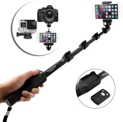 Handheld Monopod with Bluetooth Remote Control Shutter for Iphone 6plus 6 5s 5c 5 4s 4 Ipod &amp; ANDROID Camera gopro Etc. YT-1288 selfie stick bluetooth (Color black )