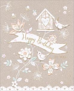 Greetings Card (MIN9040) - Birthday Card - Bird House - from The Chantilly Range - with an Embossed Finish.
