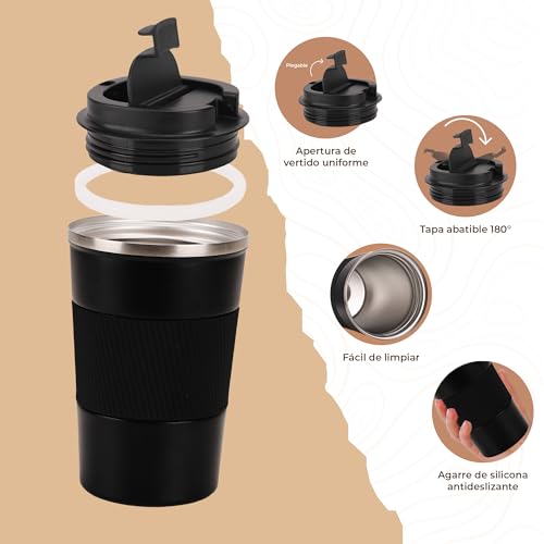 Smarthers Thermos Cafe o Te – Thermos Coffee Cup to Go, Thermal Tumbler with Cold and Heat Maintenance 4-6 Hrs, Thermal Cup Stainless Steel Bpa Free, Coffee Cup to Go, Thermal Coffee Tumbler