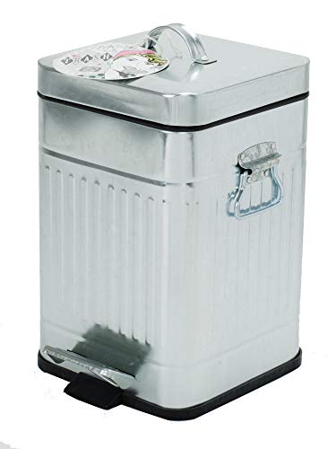 Elaine Karen Deluxe Galvanized Steel Step Foot Pedal Retro Garbage Trash Can - 5 Liter - Square - Silver - Thumbnail 2