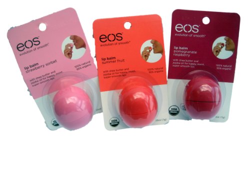 eos Spring and Summer Lip Balm Variety Pack Featuring A .25 Ounce Package of Each Strawberry Sorbet, Pomegranate Raspberry and Summer Fruit - Each 100% Natural