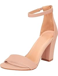 Cambridge Select Sandalia de tacón ancho con cremallera en la parte posterior y correa elástica para tobillo con puntera abierta, para mujer