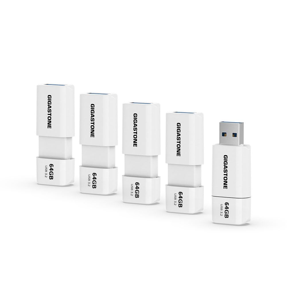 GIGASTONE Z60 64GB 5-Pack USB 3.2 Gen1 Flash Drive, R/W 100/60 MB/s Ultra High Speed Pen Drive, Capless Retractable Design Thumb Drive, USB 2.0 / USB 3.0 / USB 3.1 Interface Compatible