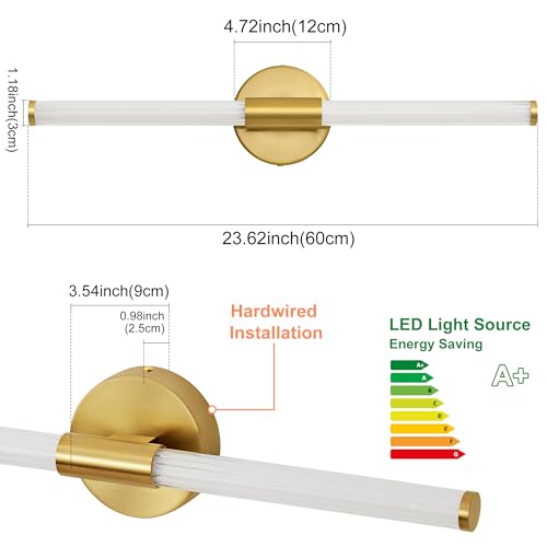 Dimmable LED Oro Baño Vanidad Luces 360 ° Iluminación Completa Baño Lámparas Sobre Espejo 22 pulgadas Moderno Vanidad Barra de Luz Luz Cálida | Luz de baño brillante de 360°, luz de cambiador regulable, aplique de pared con cable 3000 K, blanco cálido para espejo