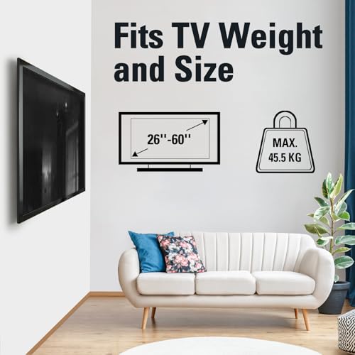 Mounting Dream Fixed TV Wall Bracket Mount Ultra Slim for Most 26-60 inch TVs up to VESA 400x400mm and 45.5 KG, Flat to wall Low Profile TV Bracket MD2361-K-02
