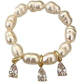 Kokoma Elegant Simulated Pearl Ring for Women Teardrop Cubic Zirconia Ring Adjustable Knuckle Rings Dainty Engagement Wedding Fashion Jewelry