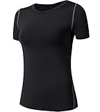 Lavento Women's Compression Shirts Crewneck Short-sleeve Athletic T-shirts