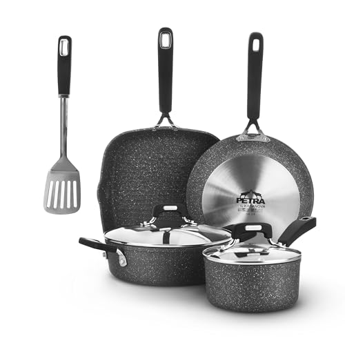Set pentole e padelle KASANOVA New Petra Dark, antiaderente, induzione e forno fino a 180°C, con presina e cucchiaio (7)