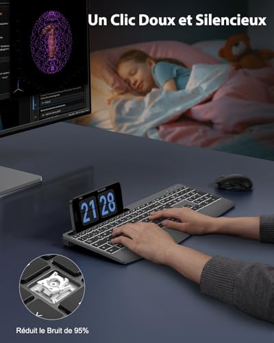 TECURS Ergonomic Wireless Keyboard with Wrist Rest, 2.4G Wireless Quiet Rechargeable Keyboard with Copilot, Backlit, AZERTY Computer Keyboard for Windows 11/10/8/7/Vista/XP, Linux