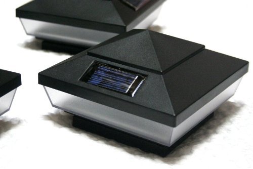 2 Pack Garden Solar Black Post Deck Cap Square Fence Lights 5 LED