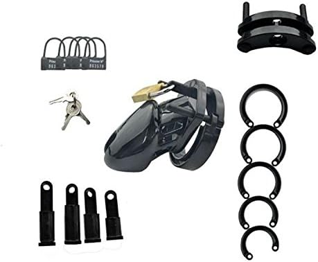 Tshirt Cage Key CB6000 with 5 Size Pê-niš Ring Dick Belt Pê-niš Lock Plastic Male Chástí-ty Device for Men C-óck Cage Belt Lock Plastic Male Device for Men Massage Toy Black
