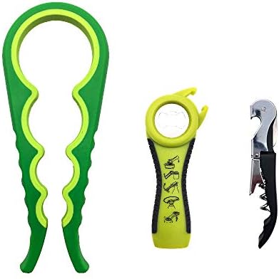 BITEYI Jar Opener Can and Bottle Opener Set with Waiters Corkscrew- Designed For Seniors & Arthritis(Green)