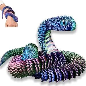 3d Snake Toys,Fidget Toy, 3-d Printed Snakes Collectable Printed Animals, Full Body Articulation, for Home and Office Decoration and Autism/ADHD Population (Dazzling Color, 12in)