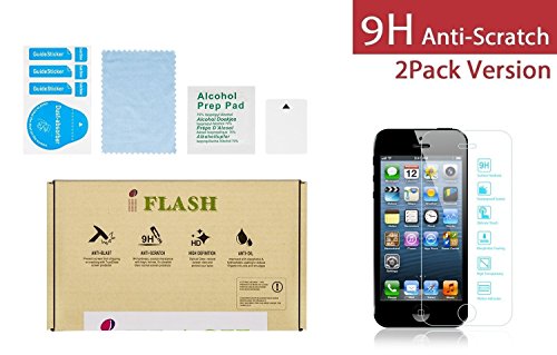 iFlash 2 Pack of Premium Tempered Glass Screen Protector For Apple iPhone 5/5S/5C - Protect Your Screen from Scratches and Bubble Free - Maximize Your Resale Value - 99.99% Clarity and Touchscreen Accuracy (2Pack, Retail Package)