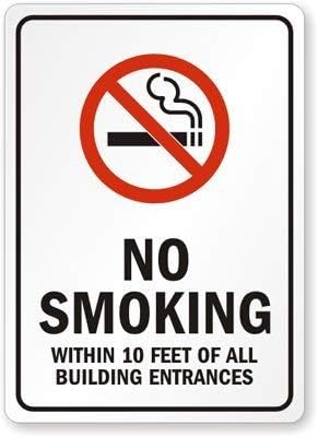 GIGIEU NO SMOKING WITHIN 10 FEET OF ALL BUILDING ENTRANCES, Aluminum Sign, 10 x 7"