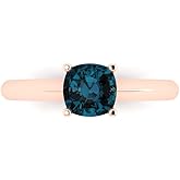 Clara Pucci 1 cttw London Blue Topaz 14K Rose Gold Solitaire Ring for Women - Cocktail Statement Fashion Jewelry Gift (6mm, Cushion Cut)