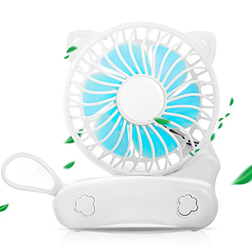 Portable Fan Battery Operated Mini handheld Fan Small Personal Foldable fans Quiet Rechargeable Fan Usb Charger Desk Fan Cute Cat Design for Women Kids Outdoor Travel Camping Office Home (white)