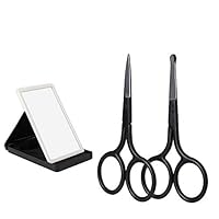 NVTED 2PCS Facial Hair Scissors,Curved and Rounded Facial Hair Scissors Nose Hair Eyebrow Beard Eyelashes Ear Hairs and Moustache Trimmer with Foldable Mirror For Men