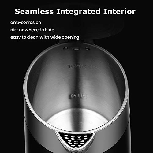 Topwit Electric Kettle, Double Wall 304 Stainless Steel Integrated Seamless Interior, 1.7L Cordless Hot Water Heater Boiler, Coffee Kettle & Tea Pot with Auto Shut Off and Boil Dry Protection
