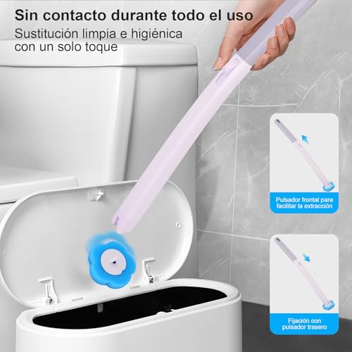 Escobilla para Inodoro Desechable, Juego De 30 Cepillo De Inodoro, con 30pcs Toilet Wand Refills, Ganchos y Caja De Almacenamiento, Mango Largo, Diseño Deslizante, Ideal Cepillo Limpieza para Bano WC