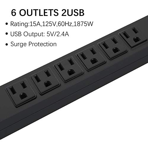 Metal Wall Mount Power Strip with Surge Protector, Mountable Power