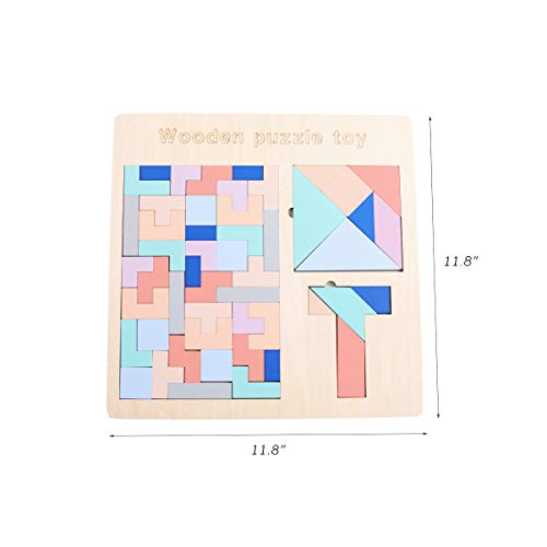 GEMEM 3 in 1 Wooden Tetris Puzzle Brain Teasers Toy Tangram Blocks T Jigsaw Game Intelligence Educational Toys for Children and Adults 51 Pieces