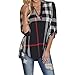 Eforward Women's Blouse Casual Plaid V Neck 3/4 Sleeve T-shirts Pullover Tops