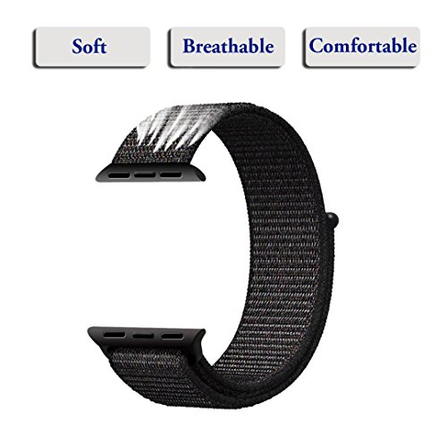 Yunsea For Apple Watch Band, New Nylon Sport Loop, with Hook and Loop Fastener, Adjustable Closure Wrist Strap, Replacement Band for iwatch, 38mm, Black (Pinkish Weave Color in)