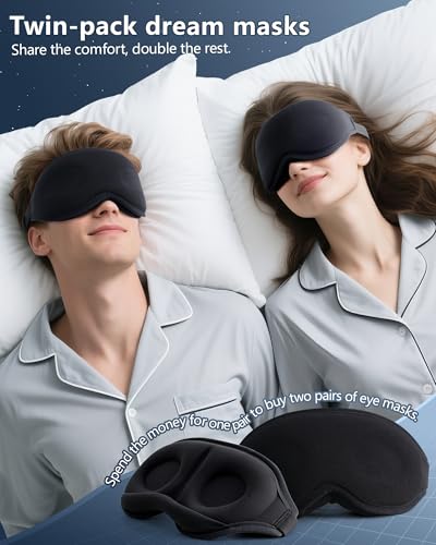 Eye Mask, 2 Pack of Super Soft and Comfortable 3D Sleep Eye Mask, 100% Blackout Sleep Aid Eye Masks for Sleeping with Adjustable Straps, Suitable for Travel and Meditation, Black